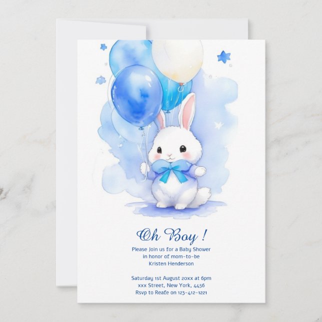 Invitation Baby shower de lapin d'aquarelle (Devant)
