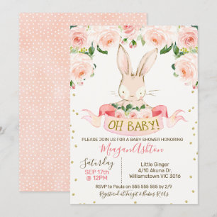Invitation Baby shower de lapin de filles