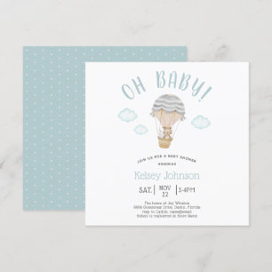 Invitation Baby shower de lapin d'ours en peluche bleu