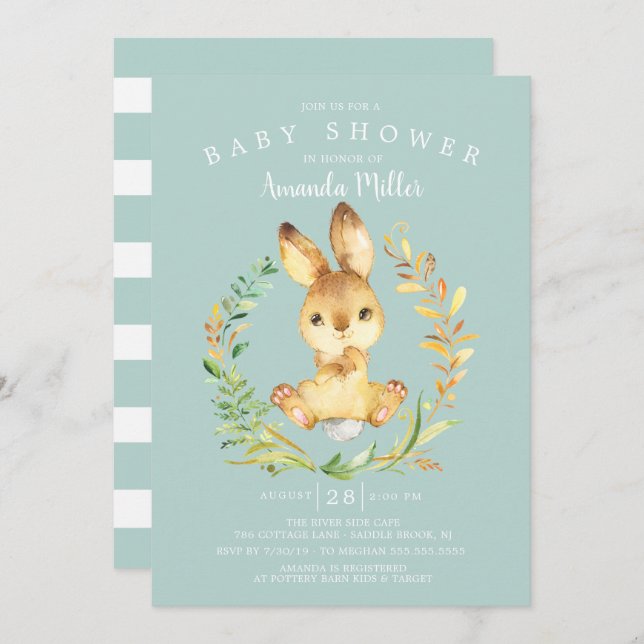 Invitation Baby shower de lapin doux (Devant / Derrière)