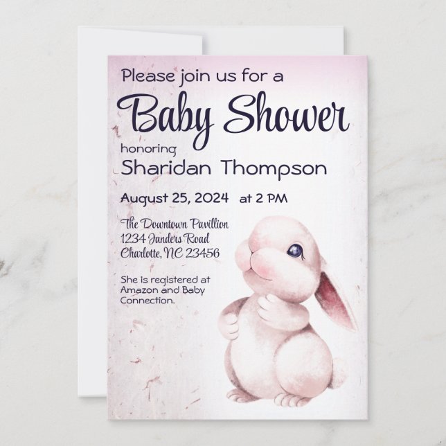 Invitation Baby shower de lapin doux (Devant)