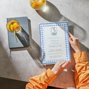 Invitation Baby shower de lapin En vichy Preppy
