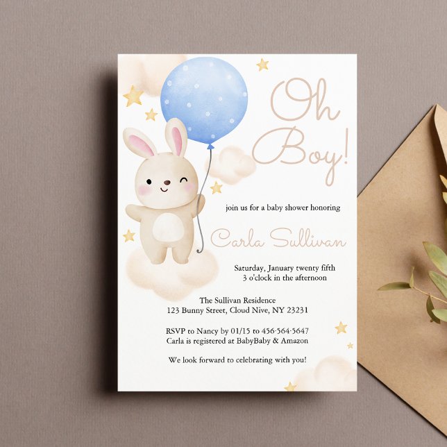 Invitation Baby shower de lapin mignon bleu garçon (Créateur téléchargé)