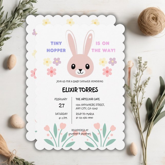 Invitation Baby shower de lapin minuscule à Hopper Floral (Créateur téléchargé)