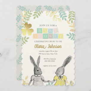 Invitation Baby shower de lapin rustique neutre pour les femm