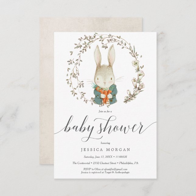 Invitation Baby shower de lapin vintage (Devant / Derrière)