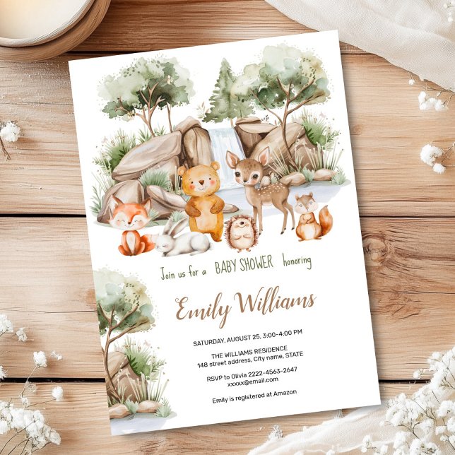 Invitation Baby shower de l'aquarelle des forêts (Forest animals baby shower invitation )