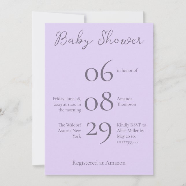 Invitation Baby shower de lavande minimaliste simple Monogram (Devant)
