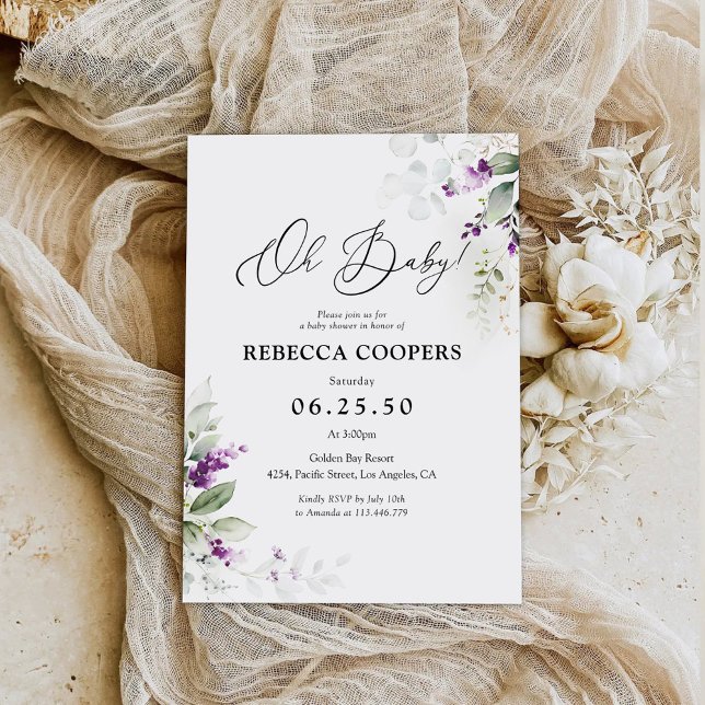 Invitation Baby shower de lavande verte violet (Créateur téléchargé)