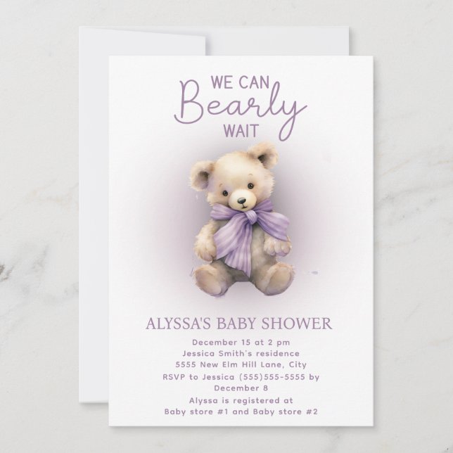 Invitation Baby shower de lavande violet d'attente rapide (Devant)