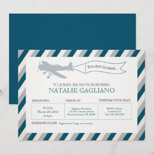 Invitation Baby shower de l'avion à hélice vintage