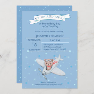 Invitation Baby shower de l'avion de l'ours de gar