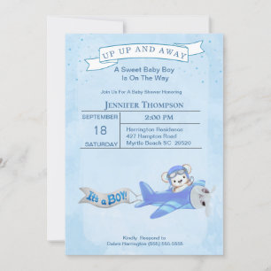 Invitation Baby shower de l'avion de l'ours de gar