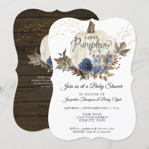 Invitation Baby shower de l'Citrouille blanc rustique Floral