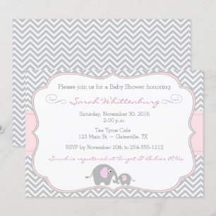 Invitation Baby shower de l'éléphant Chevron - ros