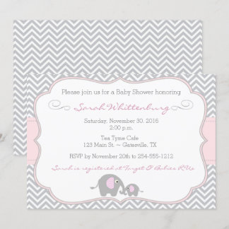 Invitation Baby shower de l'éléphant Chevron - ros