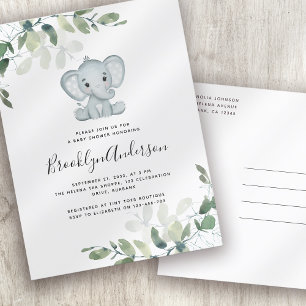 Invitation Baby shower de l'éléphant Eucalyptus