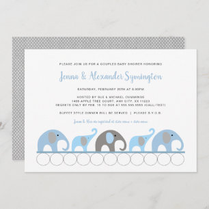 Invitation baby shower de l'éléphant gris bleu