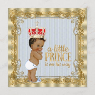 Invitation Baby shower de l'Ethnic Baby Blue Gold Royal Princ