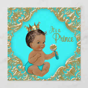 Invitation Baby shower de l'ethnie de l'or bleu turquoise