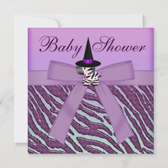 Invitation Baby shower de l'Halloween Zebra Purple (Devant)
