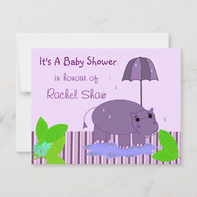 Invitation Baby shower de l'hippopotame violet (Devant)