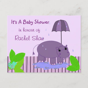 Invitation Baby shower de l'hippopotame violet