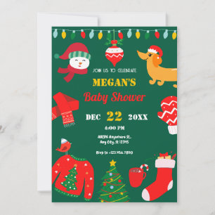 Invitation Baby shower de l'icône de Noël vert