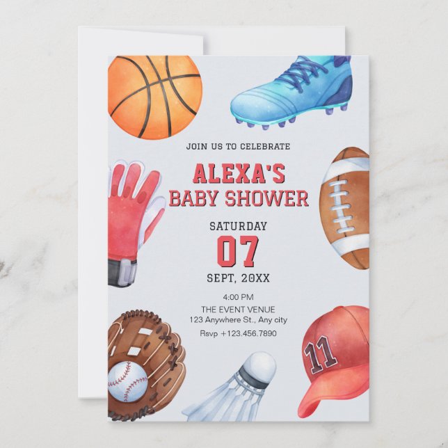 Invitation Baby shower de l'icône Sports (Devant)