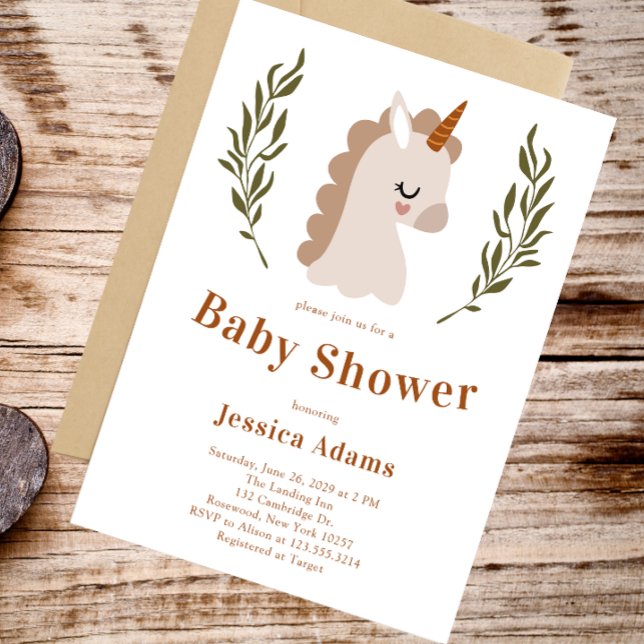 Invitation Baby shower de licorne de Boho rustique minimal (Créateur téléchargé)