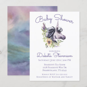 Invitation Baby shower de licorne magique   Aquarelle moderne