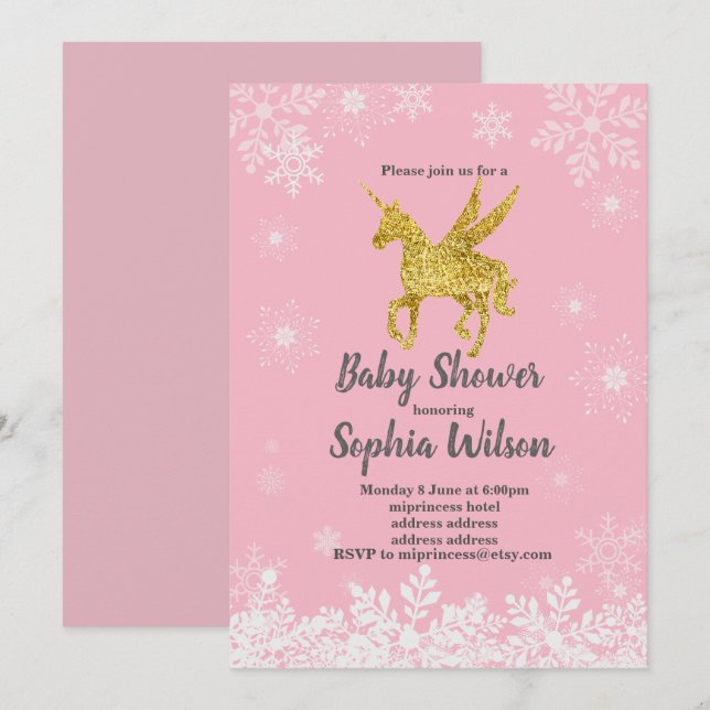 Invitation baby shower de licorne pour fille (Devant / Derrière)