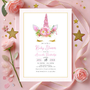Invitation Baby shower de licorne rose magique