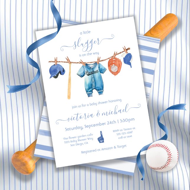 Invitation Baby shower de ligne de baseball en petite lâche (Créateur téléchargé)