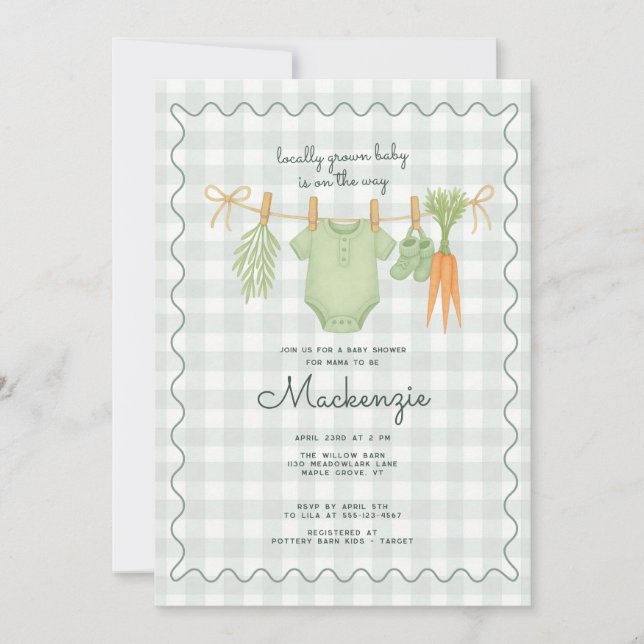 Invitation Baby shower de ligne de linge cultivé localement (Devant)
