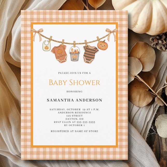 Invitation Baby shower de ligne de linge de maison Orange (Créateur téléchargé)