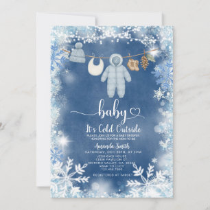 Invitation Baby shower de ligne de vêtements Blue Snowflakes