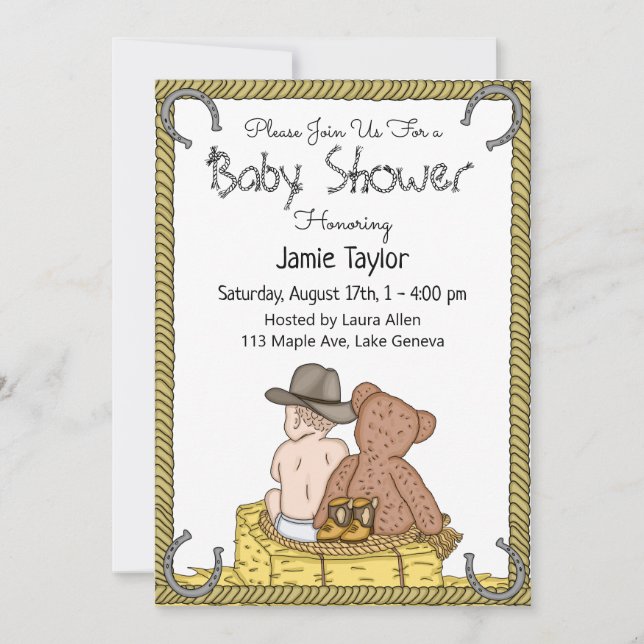 Invitation Baby shower de Lil' Cowboy et Teddy Bear Boy (Devant)