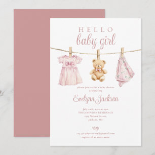 Invitation Baby shower de linge mignon rose fille