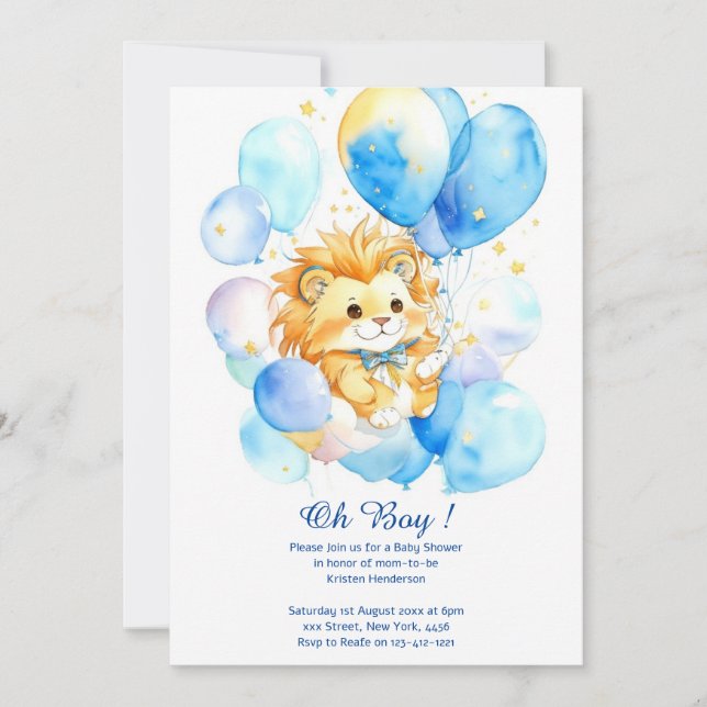 Invitation Baby shower de Lion aquarelle (Devant)