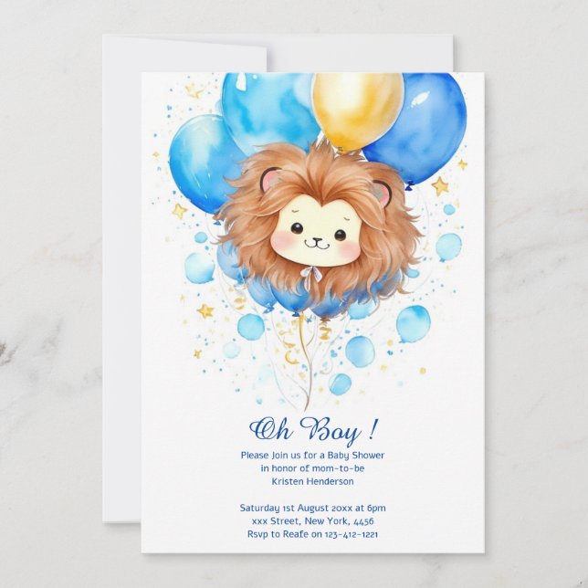 Invitation Baby shower de Lion aquarelle (Devant)