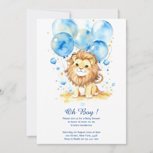 Invitation Baby shower de Lion aquarelle (Devant)