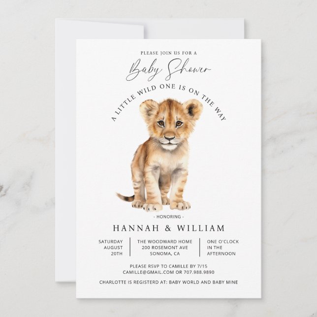 Invitation Baby shower de Lion Bébé mignon Neutre Sexe (Devant)