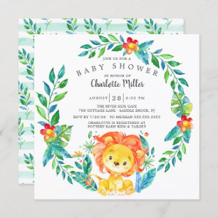Invitation Baby shower de lion de la jungle mignonne