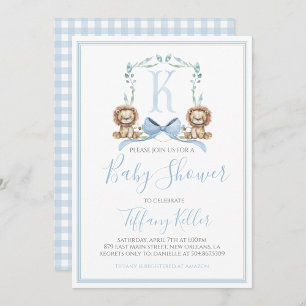 Invitation Baby shower de Lion garçon bleu sud Preppy