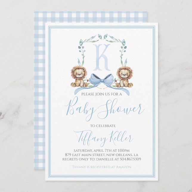 Invitation Baby shower de Lion garçon bleu sud Preppy (Créateur téléchargé)