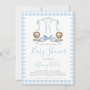 Invitation Baby shower de Lion garçon bleu sud Preppy