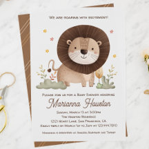 Baby shower de Lion mignon rugissant avec excitati