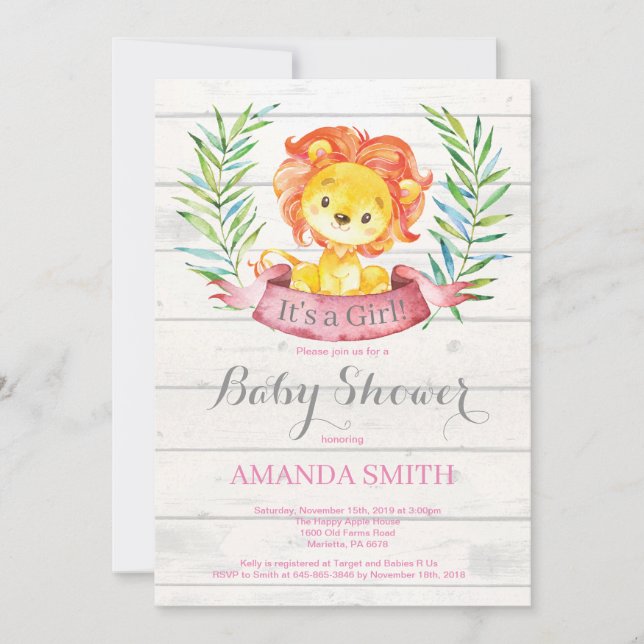 Invitation Baby shower de Lion Russe rose (Devant)