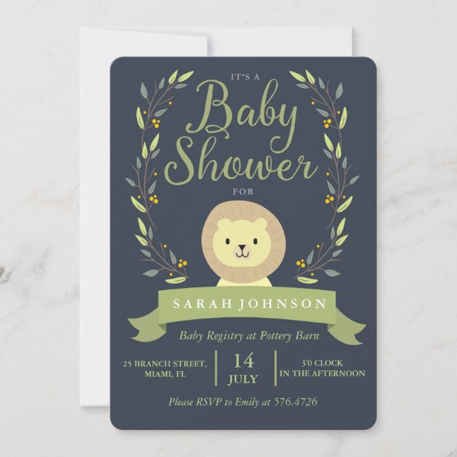 Invitation Baby shower de Lion Safari (Devant)